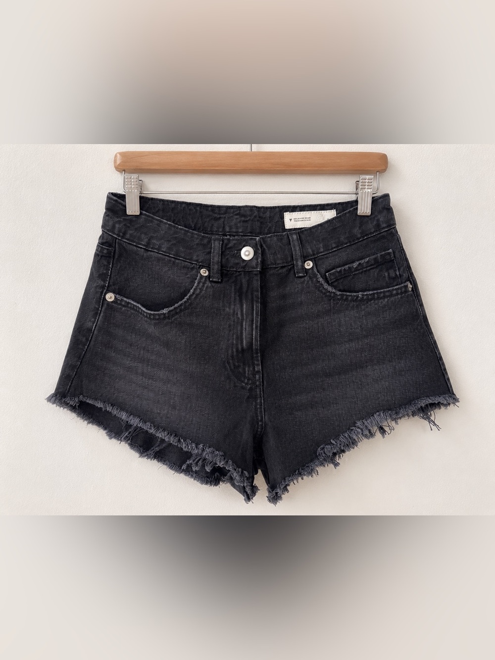 Zara Black High Rise Frayed Hem Denim Shorts Size 2